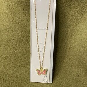 Charming Pink Butterfly Gold Necklace with Diamond Like accents